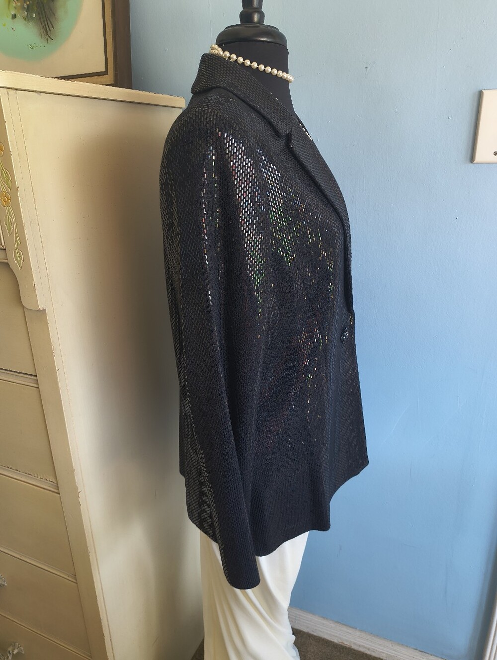 🌟 Vtg. NWOT St. John Couture Knit Black Sequin Blazer Jacket - Picture 5 of 12